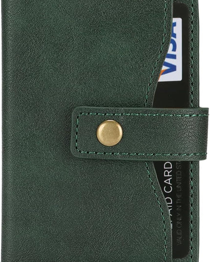 Ultra-Thin Magnetic Wallet Card Holder for iPhone and All MagSafe Protective Cases,Premium PU leather, powerful magnetic closure, stand function, 6 card slots (Green)