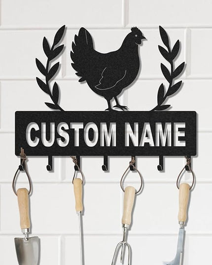LOWACOS Personalized Key Holder for Wall, Custom Metal Chicken Key Hooks with Name, Meta Jacket Holder Hooks Organizer Rack, Jacket Hanger Decor for Kitchen, Entryway, Hallway, Office, Doorway