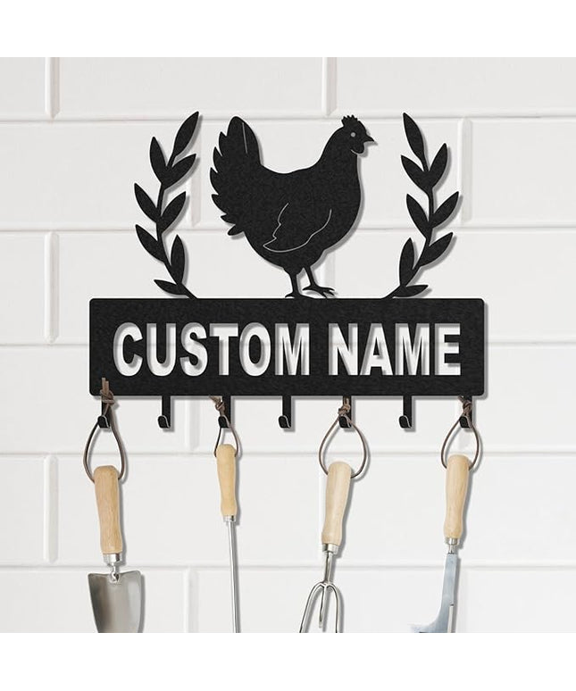 LOWACOS Personalized Key Holder for Wall, Custom Metal Chicken Key Hooks with Name, Meta Jacket Holder Hooks Organizer Rack, Jacket Hanger Decor for Kitchen, Entryway, Hallway, Office, Doorway