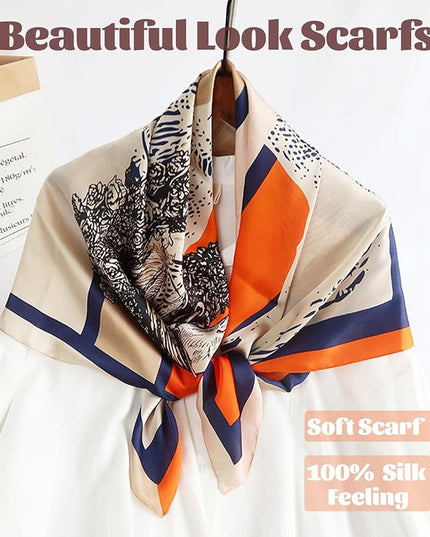 kcctoo 27.5" Mulberry Silk Feeling Head Scarf Women's Fashion Square Neck Satin Scarfs for Bag Hair Scarves Gift