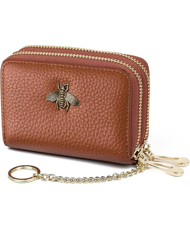 imeetu RFID Credit Card Holder, Small Leather Zipper Card Case Wallet for Women