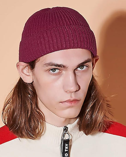 50% Wool Warm Cuffed Swag Knit Short Fisherman Beanie for Men Women Winter Hats Trawler Skull Cap