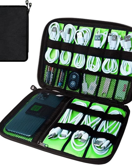 Electronics Travel Organizer,Portable Waterproof Electronic Travel Storage Bag for Small Charging Cord Storage,Charger,SD Card etc,for Travel,Business -Black Green