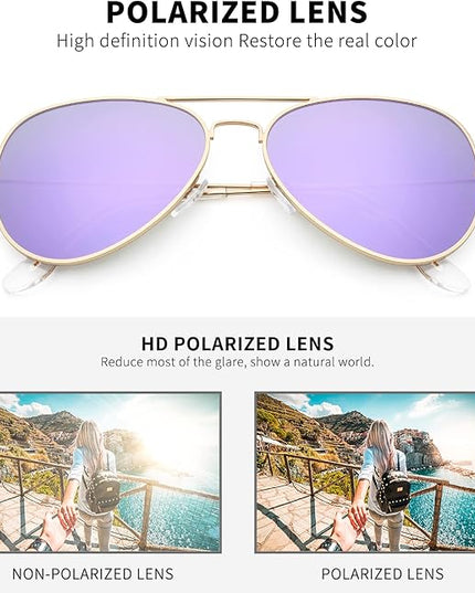 livho Sunglasses for Men Women Aviator Polarized Metal Mirror UV 400 Lens Protection (Gold Lilac)