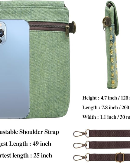 Women's Small Crossbody Bags Canvas Cellphone Purse Coin Pouch Wallet Mini Shoulder Handbags Wristlet Clutch