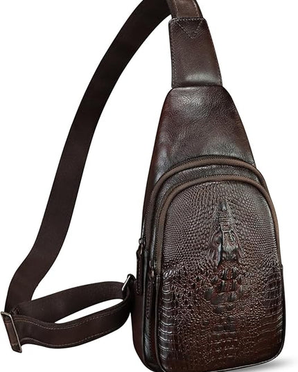 Genuine Leather Silng Bag for Women and Men Real Leather Sling Backpack Chest Purse Shoulder Crossbody Bag