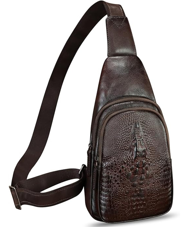 Genuine Leather Silng Bag for Women and Men Real Leather Sling Backpack Chest Purse Shoulder Crossbody Bag