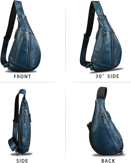 LRTO Genuine Leather Sling Bag for Men and Women Vintage Real Leather Crossbody Chest Bags Backpack Purse for Travel Hiking