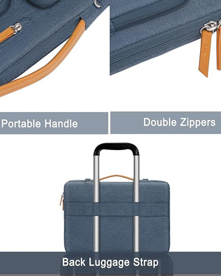 MOSISO 360 Protective Laptop Shoulder Bag,15-15.6 inch Computer Bags Compatible with MacBook Pro 16 inch, HP, Dell, Lenovo, Asus Notebook,Side Open Messenger Bag with 4 Zipper Pockets, Haze Blue