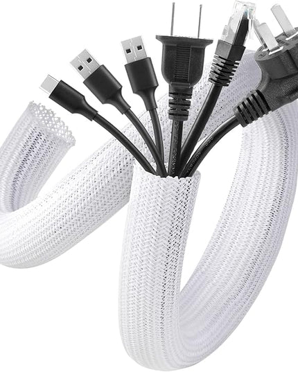 AGPTEK Cable Sleeve Cover, 2Pack 5ft - 1.8 inch Desk Cord Organizer Cable Hider, Home Office Wire Management Computer TV Wire Loom Tubing, Pet Proof Cord Protector, from Cat Dog Chewing, White