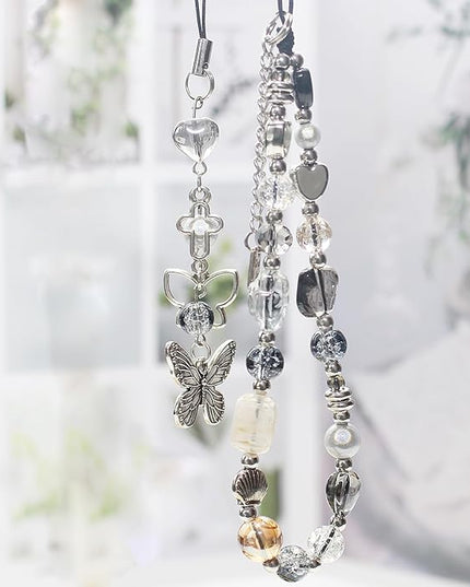 Beaded Camera Wrist Strap, Cute Phone Charms Strap, Pearl Bracelet Wrist Strap, Phone Keychain Decoration for Wallet
