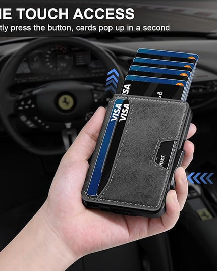 SEMORID Wallet for Men, Mens Wallet Minimalist Slim Wallet, RFID Blocking Smart Pop Up Wallet with Money Clip & ID Window, Metal Compact Wallet, Aluminum Credit Card Holder Wallet