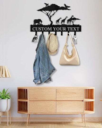 Dyoart Personalized Key Holder for Wall | Custom Name Metal Cabin Key Hooks | Coat Hook Key Rack Wall Mount | Metal Wall Key Holder | Animal Theme African Art Decor for Living Room Hallway Office