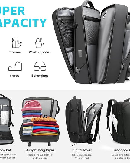 TANGCOLR Vacuum Travel Backpack with Pump for Men Women, 47L Expandable Vacpack Laptop Backpack Flight Approved with Vacuum Compression System