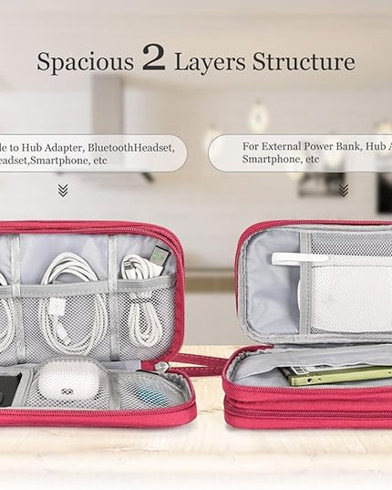 Electronic Organizer Travel Cable Accessories Bag, Electronic Organizer Case, Waterproof Electronic Accessories Organizer Bag for Power Bank, Charging Cords, USB Cable (Rose Red)