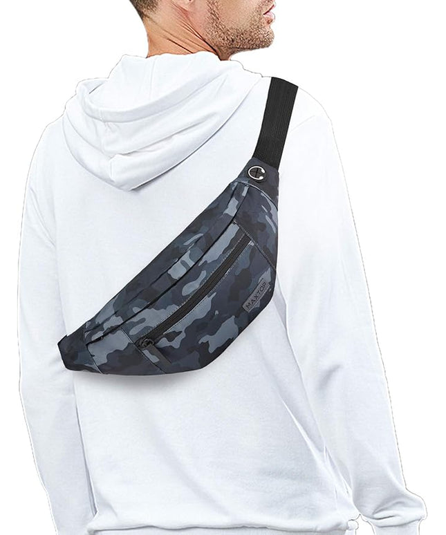 MAXTOP Large Crossbody Fanny Pack with 4-Zipper Pockets,Gifts for Enjoy Sports Festival Workout Traveling Running Casual Hands-Free Wallets Waist Pack Phone Bag Carrying All Phones