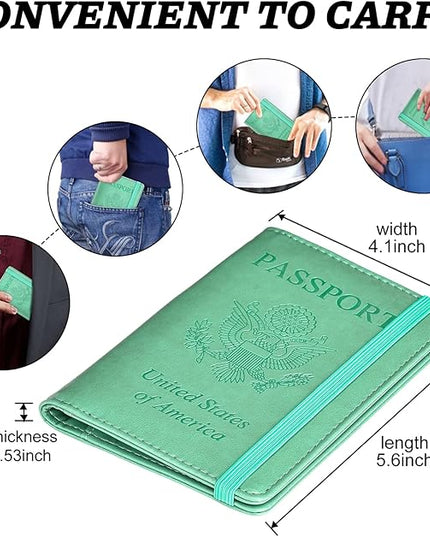 HerriaT Passport and Vaccine Card Holder Combo,Cover Case with CDC Vaccination Card Slot, Leather Travel Documents Organizer Protector, with RFID Blocking, for Women and Men