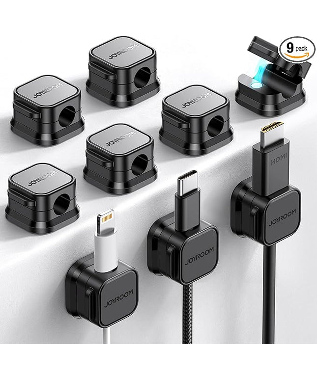 9 Pack Magnetic Cable Clips [Cable Smooth Adjustable] Cord Holder, Under Desk Cable Management, JOYROOM Adhesive Wire Holder Keeper Organizer for Home Office Desk Phone Car Wall Desktop Nightstand