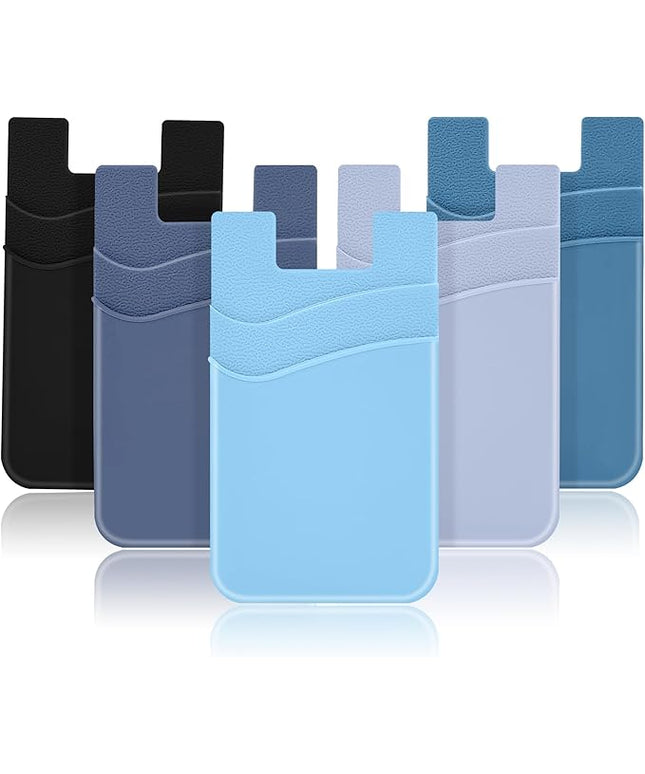 SHANSHUI Phone Card Holder Stick on, CellPhone Silicone Sticky Wallet Sleeve Pocket Business ID Credit Card Comptible for iPhone, Android & Most Smartphones - 5 Pack