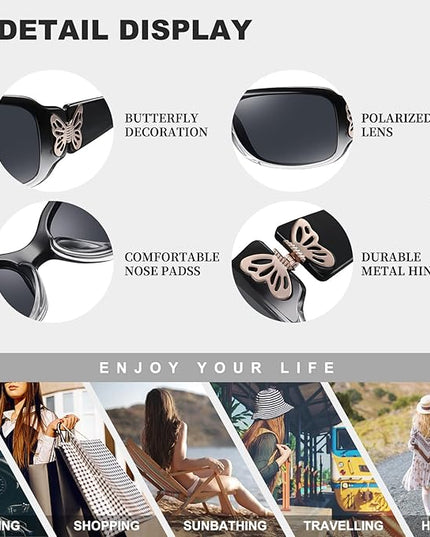 HAOLOTA Women's Polarized Sunglasses - Fashionable Wraparound Butterfly Design with UV400 Protection