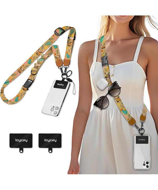Phone Lanyard Crossbody, Highland Cow Cell Phone Strap for Around The Neck Adjustable, Western Teacher Anti Theft Cute Lanyard for iPhone Case ID Holder Keys Accessories Travel Essential