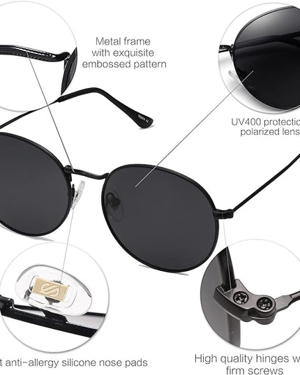 SOJOS Small Round Polarized Sunglasses for Women Men Classic Vintage Retro Shades UV400 SJ1014