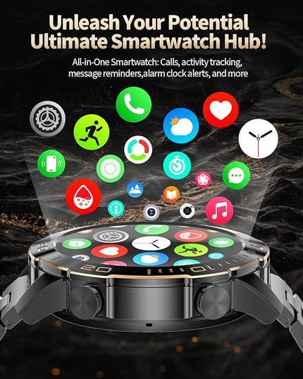 Military Smart Watch for Men(Answer/Calls),1.43''AMOLED Screen,500mAh 5ATM Waterproof,170 Sports Modes, Fitness Tracker Watch with Heart Rate/SpO2/Blood Pressure for Android/iOS,Smartwatch Black