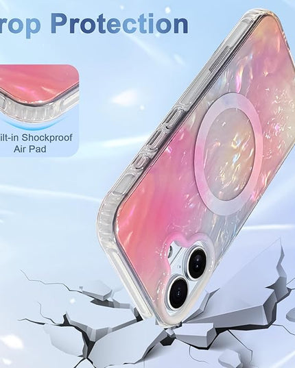 Cute Case for iPhone 17 Case for Women Girls [Compatible with Magsafe] with Translucent Pearl Pattern Design, Aesthetic Girly Magnetic Protective Phone Cover, Pink