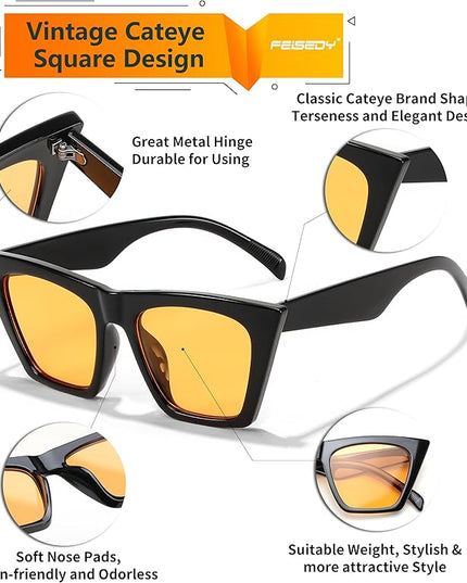 FEISEDY Vintage Square Cat Eye Sunglasses Women Trendy Cateye Sunglasses B2473