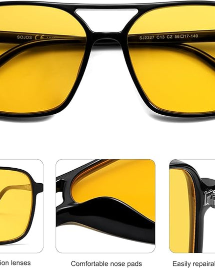SOJOS Trendy Vintage Aviator Square Sunglasses For Womens Mens Retro 70s UV400 Women Sun Glasses SJ2327