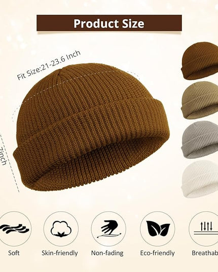 SATINIOR 4 Pieces Trawler Beanie Watch Hat Roll up Edge Skullcap Fisherman Beanie Unisex