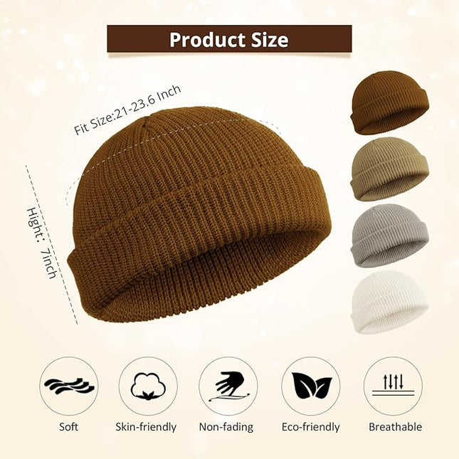 SATINIOR 4 Pieces Trawler Beanie Watch Hat Roll up Edge Skullcap Fisherman Beanie Unisex