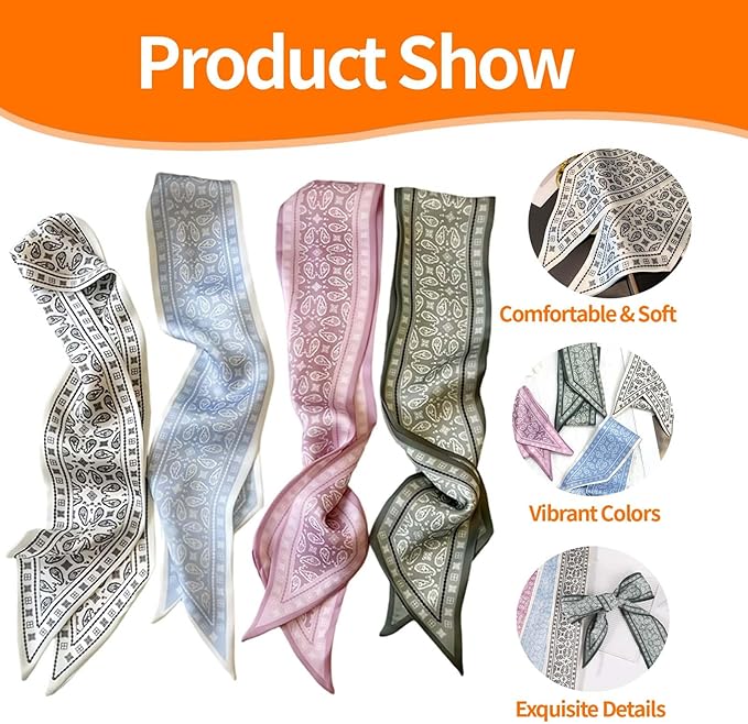 24PCS Fashion Scarves for Women Multifunctional Neck Scarves Purse Scarf Headbands for Bags Hair Accessories