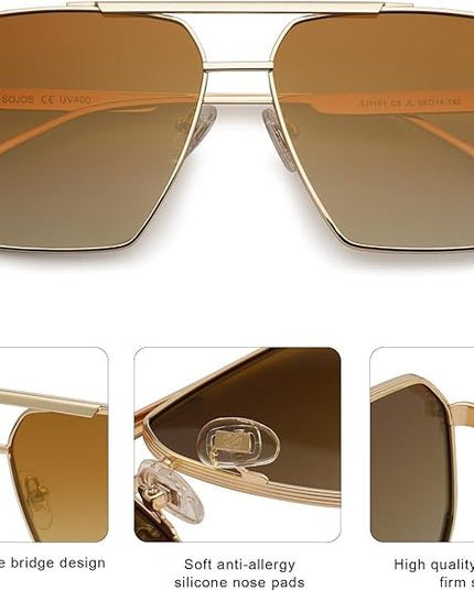SOJOS Retro Oversized Square Polarized Sunglasses for Women Men Vintage Shades Classic Large Metal Sun Glasses