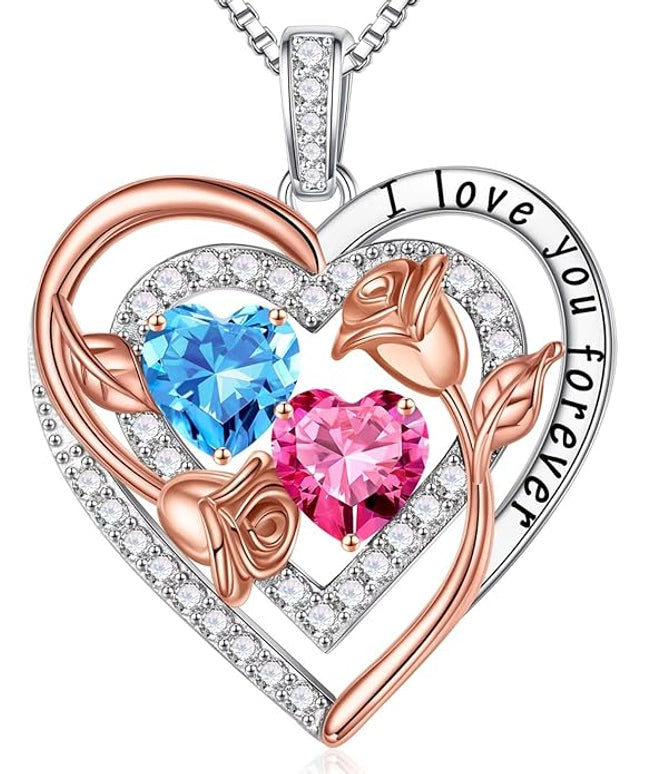 Iefil Christmas Gifts for Women - Sterling Silver Birthstone Necklace Anniversary Birthday Gifts for Her Wife Mom Daughter