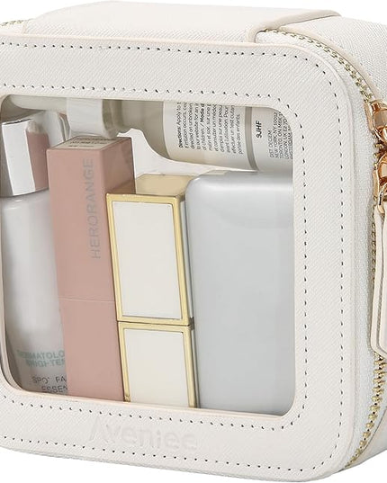 Aveniee Clear Makeup Bag Small, Mini Travel Toiletry Bag Cosmetic Bags Organizer, TSA Approved Clear Makeup Case Pouch with Zipper, Car Essentials for Women Men,White
