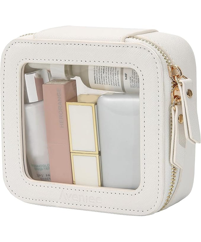 Aveniee Clear Makeup Bag Small, Mini Travel Toiletry Bag Cosmetic Bags Organizer, TSA Approved Clear Makeup Case Pouch with Zipper, Car Essentials for Women Men,White