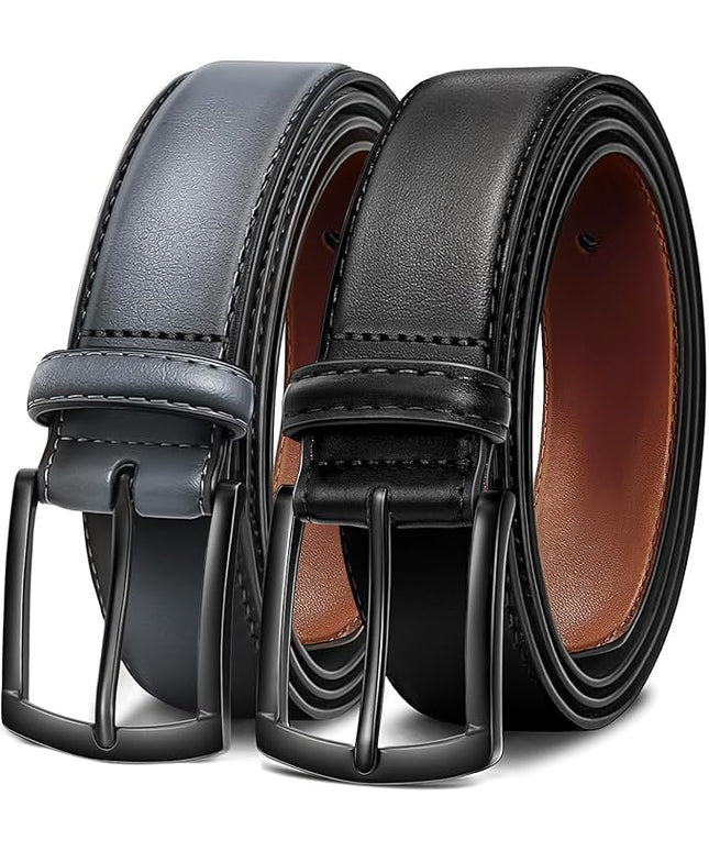 Men's Belt 2Pack Genuine Leather Belt for Men Dress Casual Golf Jeans Pants 1 3/8"