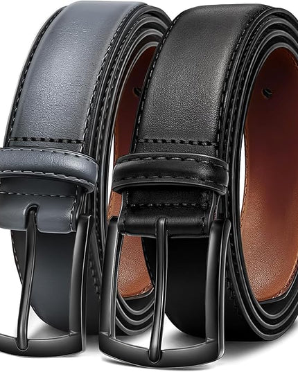 Men's Belt 2Pack Genuine Leather Belt for Men Dress Casual Golf Jeans Pants 1 3/8"