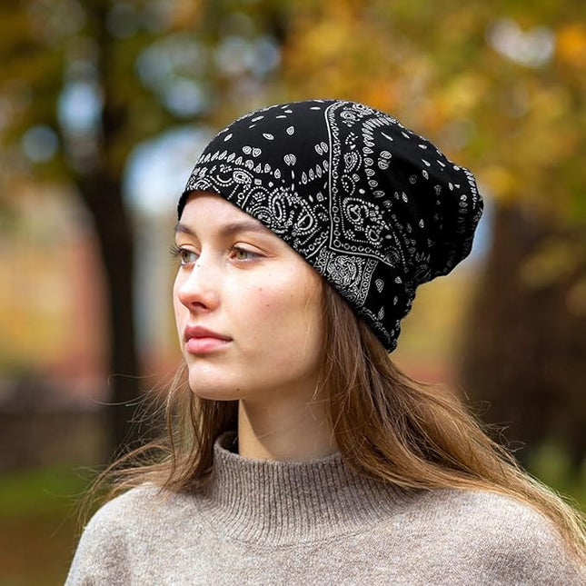 Tergy 4/10/12 Pieces Unisex Beanie Hats for Men Women Slouchy Beanie Hip-Hop Caps Lighweight Soft Skull Caps for Chemo Sleep