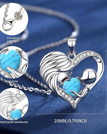 FANCIME Mom Birthstone Necklace Mother and Child Love Heart Necklace I Love You Mom Gifts Mothers Day Birthstone Jewelry Gifts for Grandmother Women Wife, 16"+2" Inches