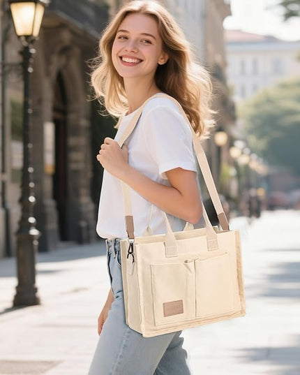 Canvas Tote Bag for Women Crossbody Work Purse with Pockets Top Handle Handbag Satchel Bags for Travel Nurse Teacher