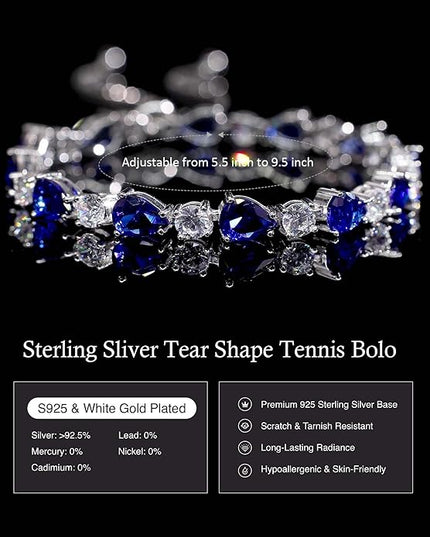 FANCIME Shine of Tears Birthstone Tennis bolo Bracelets Sterling Silver Tennis Bracelets Charm Fine Jewelry Birthday Gifts for Women Mom