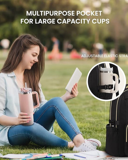 LOVEVOOK Laptop Backpack for Women with Pouch Pocket for Large Capacity Cup,17 Inch Teacher Nurse College Work Backpack Purse,Waterproof Laptop Bag Computer Back Pack for Travel,Black+Wicker pattern
