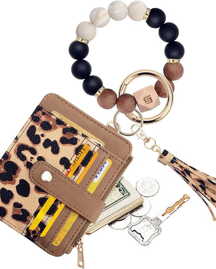 COOLANS Silicone Bracelet Wristlet Wallet Credit Card Holder RFID,ID Window,Key Ring Tassel,Slim Wallet Women Keychain Purse