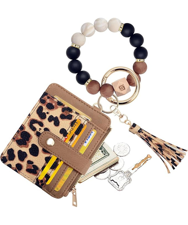 COOLANS Silicone Bracelet Wristlet Wallet Credit Card Holder RFID,ID Window,Key Ring Tassel,Slim Wallet Women Keychain Purse