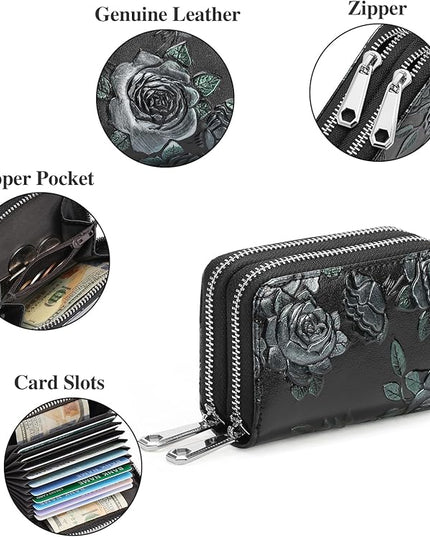 GOIACII Small Genuine Leather Wallet for Women, RFID Blocking Credit Card Holder Wallet
