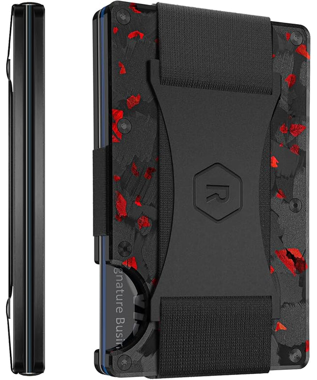 Ridge Wallet for Men - Slim Minimalist Compact Wallet and Card Holder, RFID Protected Front Pocket Wallets for Men with Integrated Cash Strap (Forged Ember)