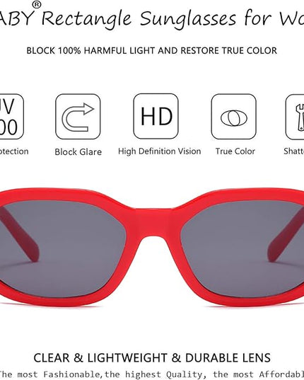 BUTABY Rectangle Sunglasses for Women Retro Driving Glasses 90’s Vintage Fashion Irregular Frame UV400 Protection