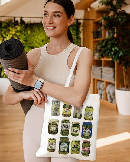 Aesthetic Canvas Tote Bag with Zipper Pockets & Snaps for Women,Reusable Shopping Grocery Bags Gifts -Work, Gym